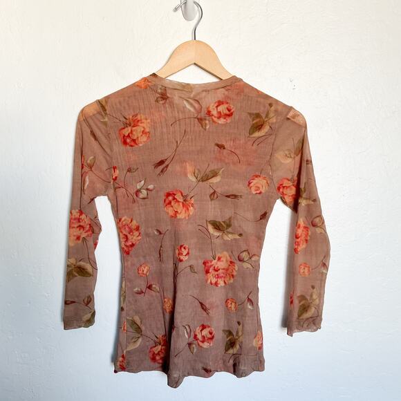 Vintage Sweet Pea Top Medium Mesh Y2K Floral Leaves Tan Fall Tan - Picture 2 of 5